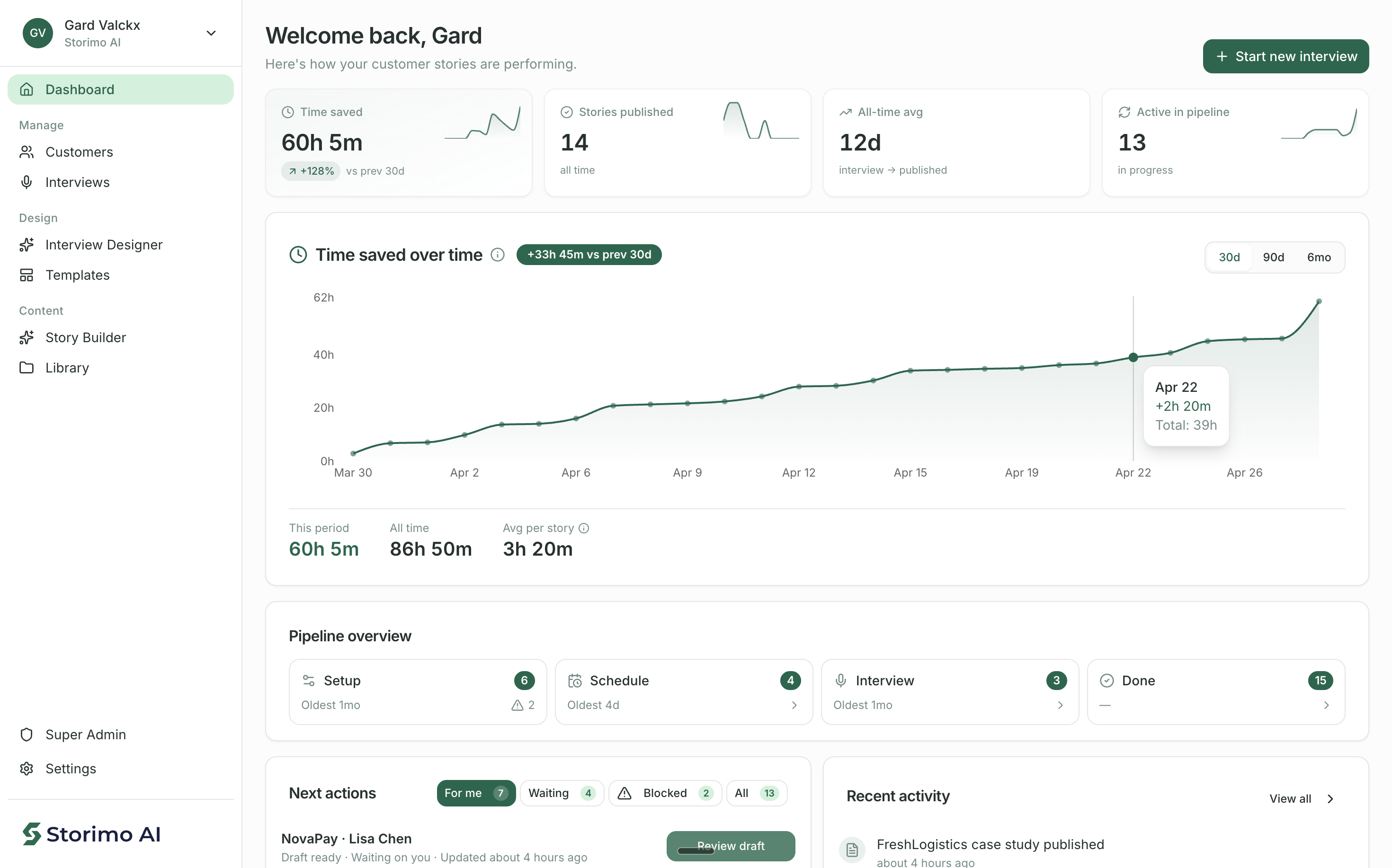 Storimo platform — case study pipeline and interview dashboard